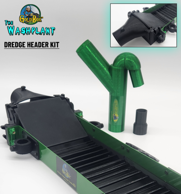 Dredge Header Kit for the GoldiBox Washplant. Includes dredge header, nozzle, and pump adapter. GoldiBox Washplant sold separately