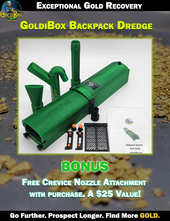 Goldbox Backpack Dredge with bonus nozzle attachment and accessories.