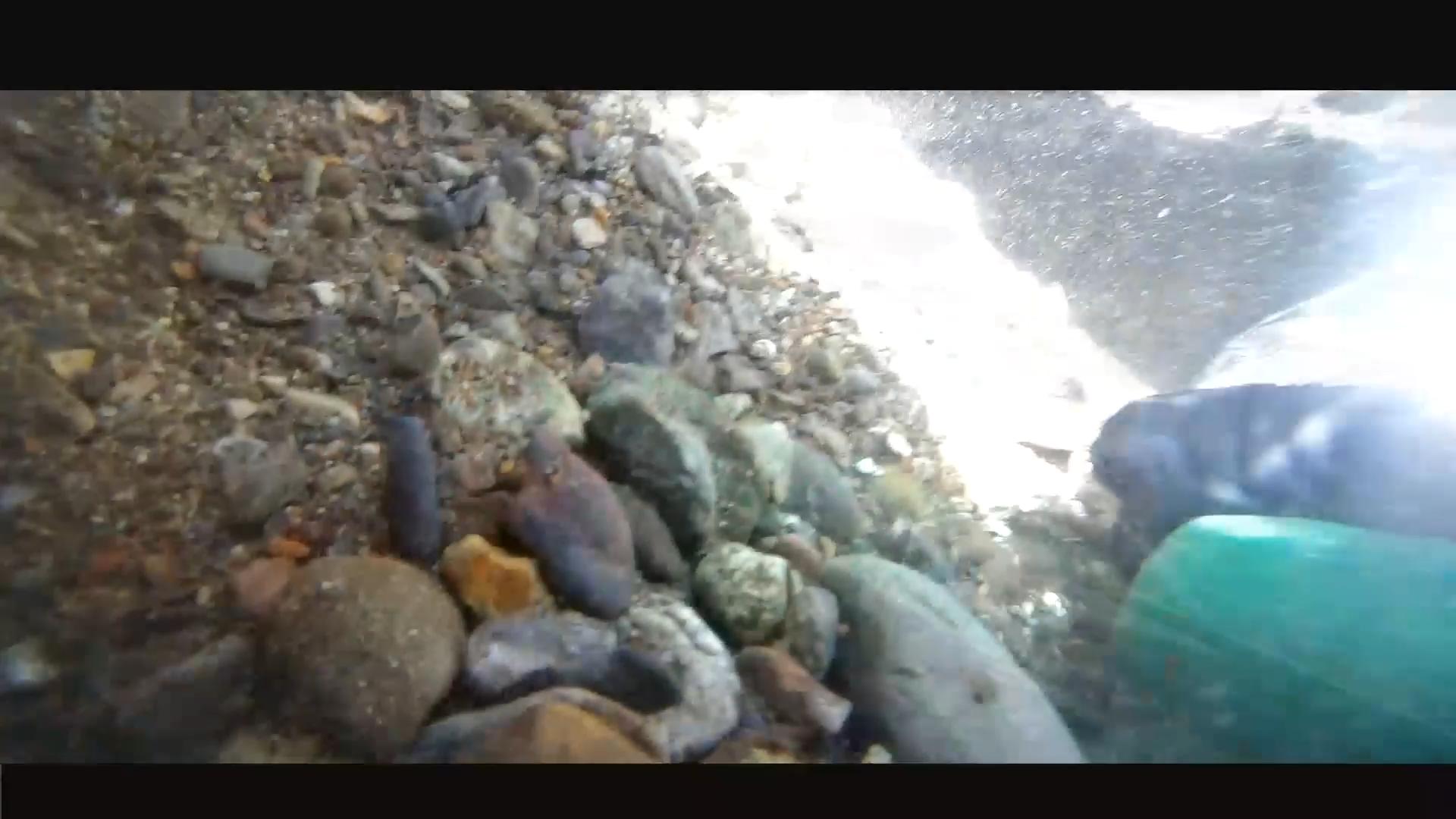 A close up of rocks on the beach